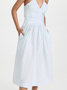 Ulla Johnson Laurelin Pale Blue Ruched Bodice Midi Dress